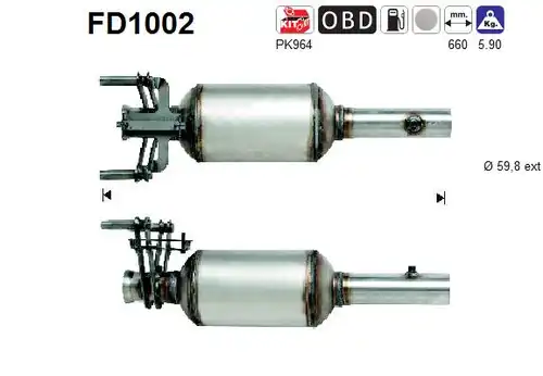 филтър за сажди/твърди частици, изпускателна система AS FD1002
