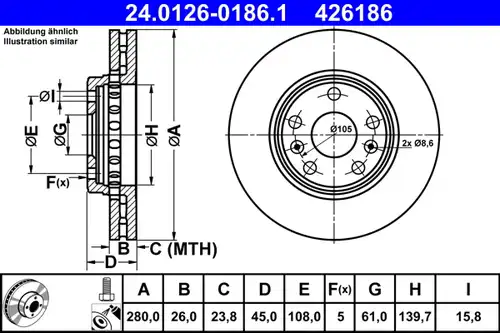 спирачен диск ATE 24.0126-0186.1