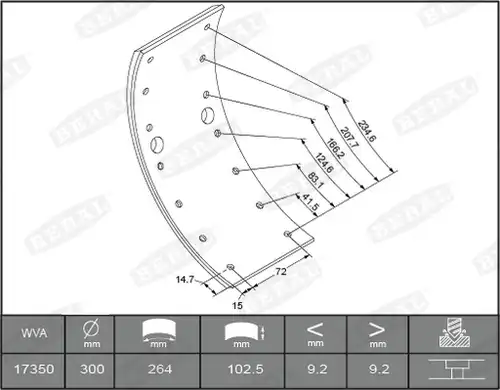 комплект феродо за накладки, барабанни спирачки BERAL KBL17350.0-1561