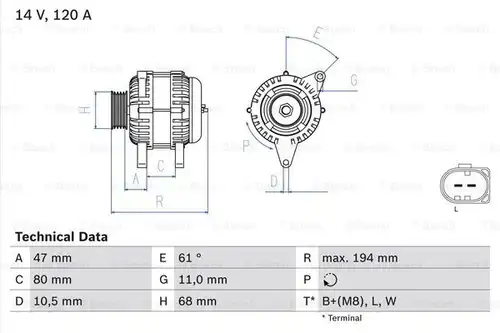 генератор BOSCH 0 986 044 890