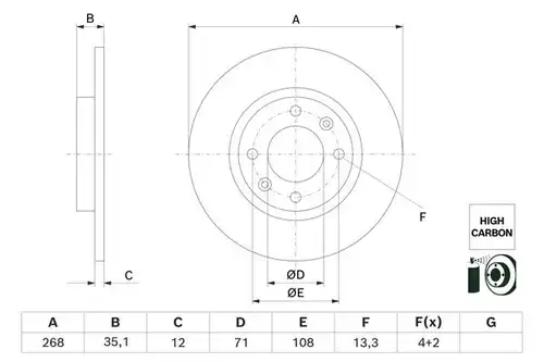 спирачен диск BOSCH 0 986 479 H54