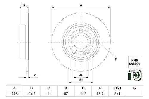спирачен диск BOSCH 0 986 479 H60