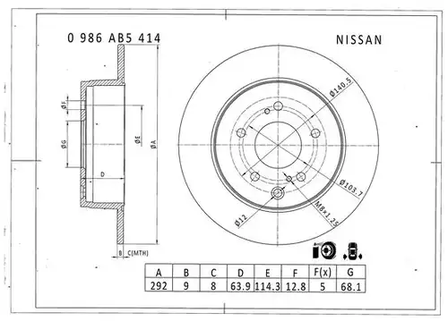 спирачен диск BOSCH 0 986 AB5 414