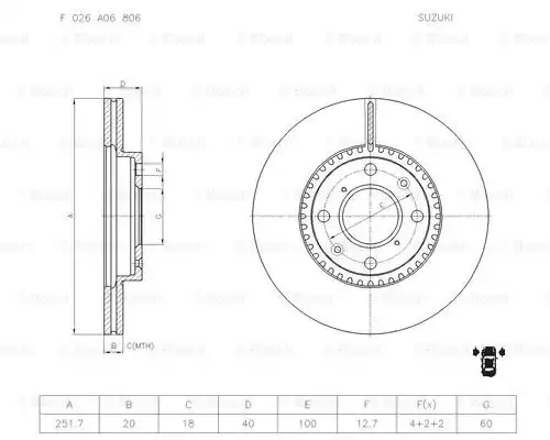 спирачен диск BOSCH F 026 A06 806