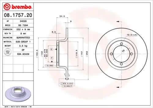 спирачен диск BREMBO 08.1757.20