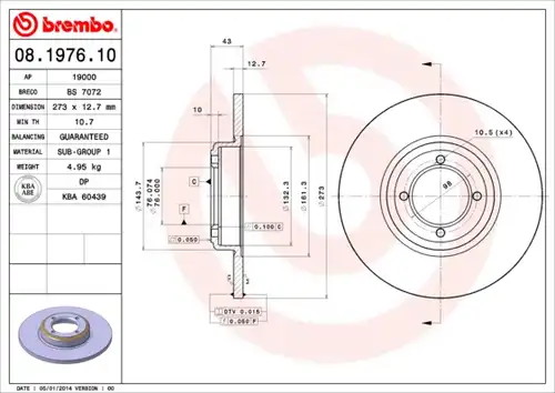спирачен диск BREMBO 08.1976.10