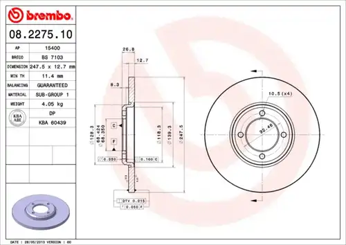 спирачен диск BREMBO 08.2275.10