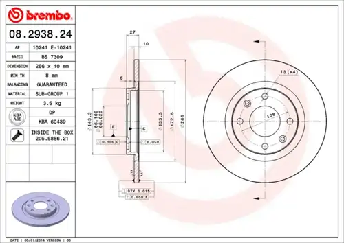 спирачен диск BREMBO 08.2938.24