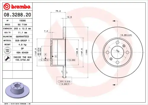 спирачен диск BREMBO 08.3288.20