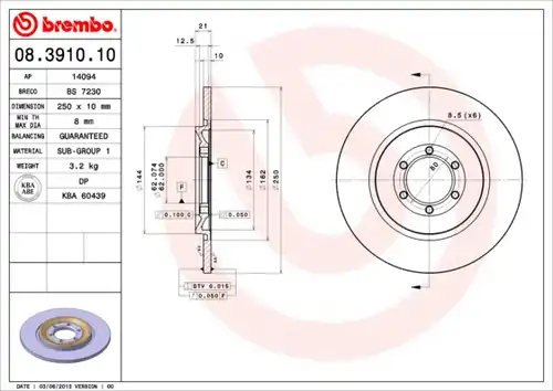 спирачен диск BREMBO 08.3910.10