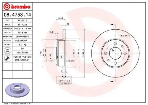 спирачен диск BREMBO 08.4753.14