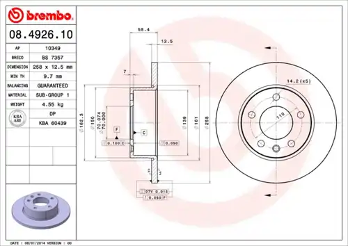 спирачен диск BREMBO 08.4926.10