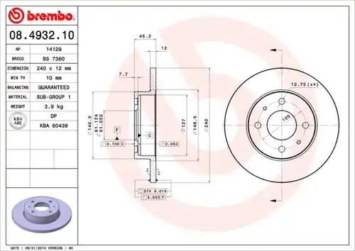 спирачен диск BREMBO 08.4932.10
