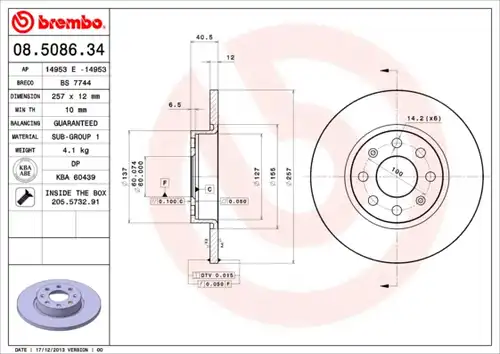 спирачен диск BREMBO 08.5086.34