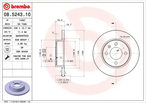 спирачен диск BREMBO 08.5243.10