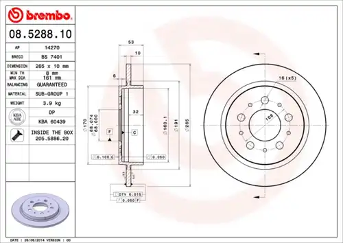 спирачен диск BREMBO 08.5288.10