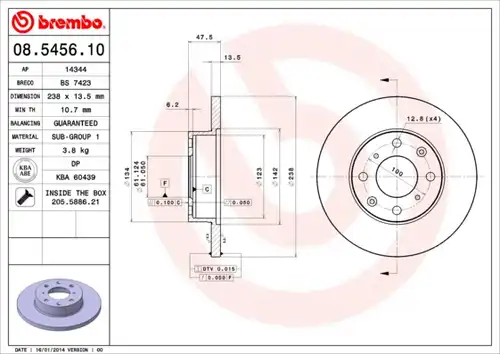 спирачен диск BREMBO 08.5456.10