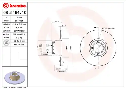 спирачен диск BREMBO 08.5464.10