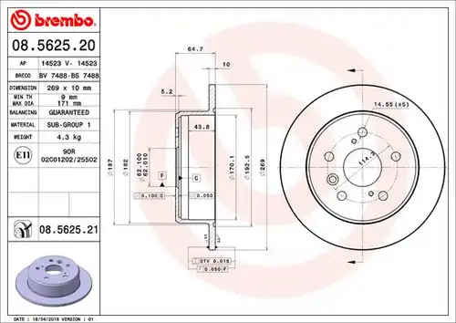 спирачен диск BREMBO 08.5625.21