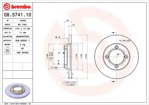 спирачен диск BREMBO 08.5741.10