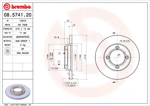 спирачен диск BREMBO 08.5741.20