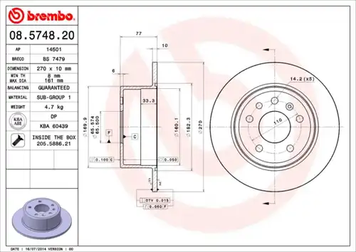 спирачен диск BREMBO 08.5748.20