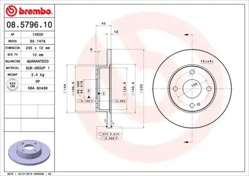 спирачен диск BREMBO 08.5796.10