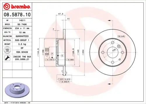спирачен диск BREMBO 08.5878.10