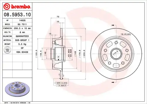 спирачен диск BREMBO 08.5953.10