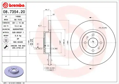 спирачен диск BREMBO 08.7354.20