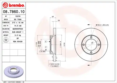 спирачен диск BREMBO 08.7860.10