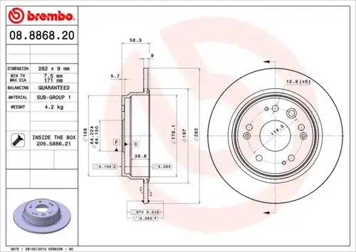 спирачен диск BREMBO 08.8868.20