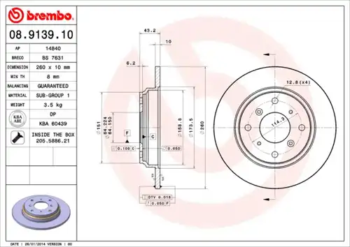 спирачен диск BREMBO 08.9139.10