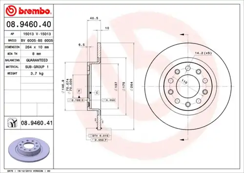 спирачен диск BREMBO 08.9460.40
