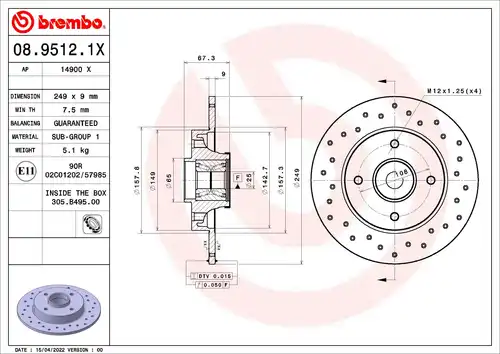 спирачен диск BREMBO 08.9512.1X
