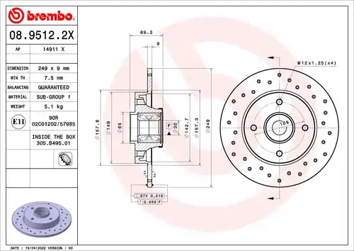 спирачен диск BREMBO 08.9512.2X