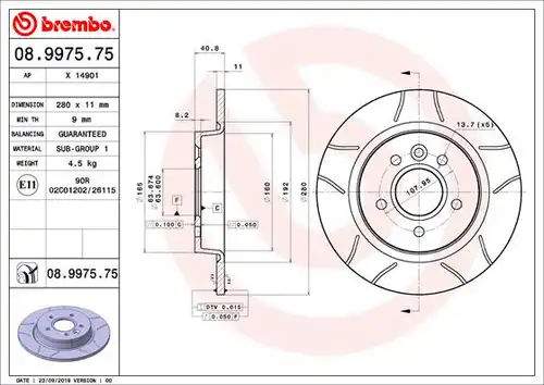 спирачен диск BREMBO 08.9975.75