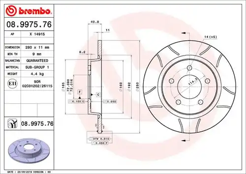спирачен диск BREMBO 08.9975.76
