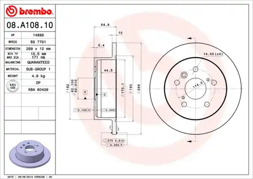 спирачен диск BREMBO 08.A108.10