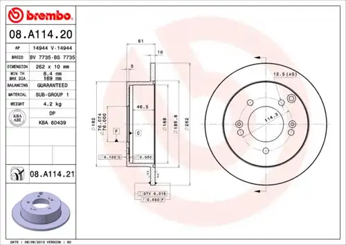 спирачен диск BREMBO 08.A114.20