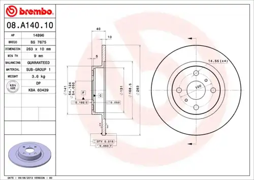 спирачен диск BREMBO 08.A140.10