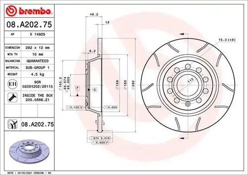 спирачен диск BREMBO 08.A202.75