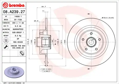 спирачен диск BREMBO 08.A239.27