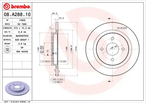 спирачен диск BREMBO 08.A288.10