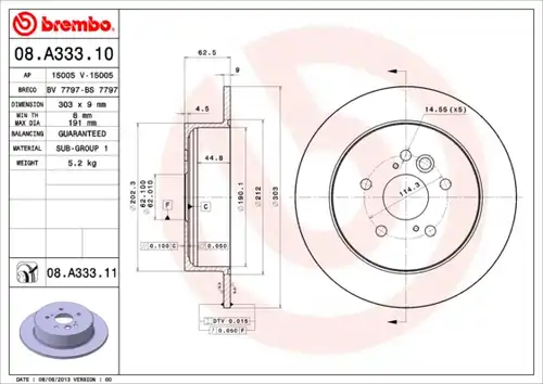 спирачен диск BREMBO 08.A333.10