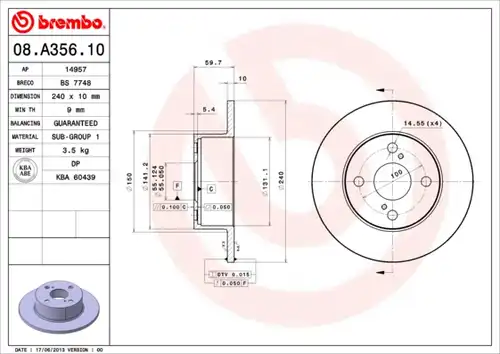 спирачен диск BREMBO 08.A356.10