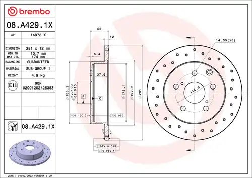 спирачен диск BREMBO 08.A429.1X