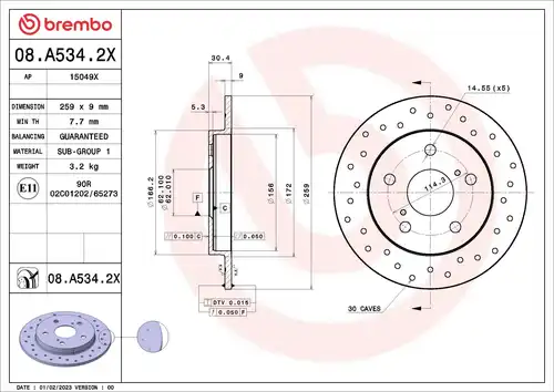 спирачен диск BREMBO 08.A534.2X