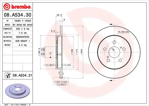 спирачен диск BREMBO 08.A534.31