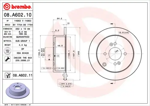 спирачен диск BREMBO 08.A602.10